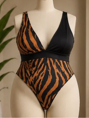 Tiger Stripe One-Piece Swimsuit in Orange and Black